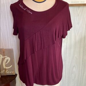 Lane Bryant Red Asymmetrical Ruffled Short Sleeve Tee